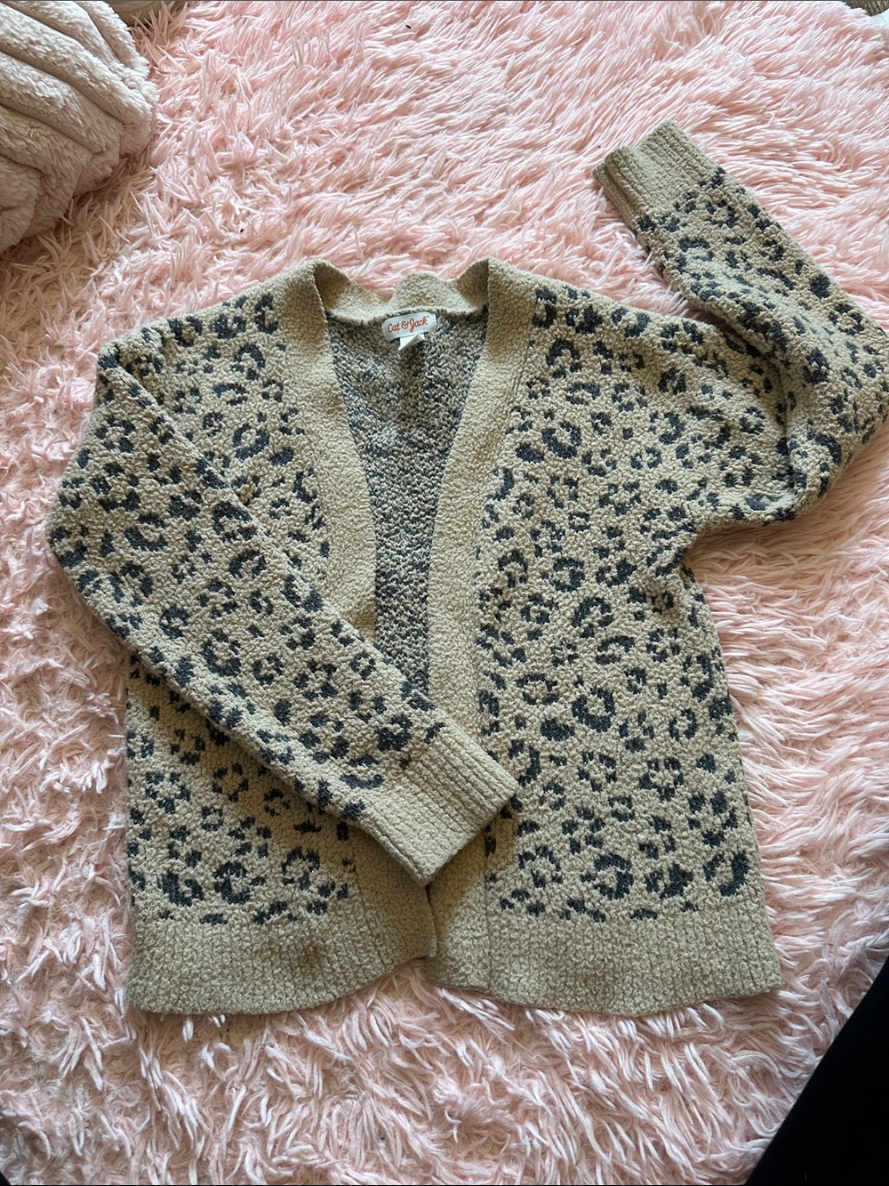 Cat & Jack Taupe and Black Leopard Open Cardigan